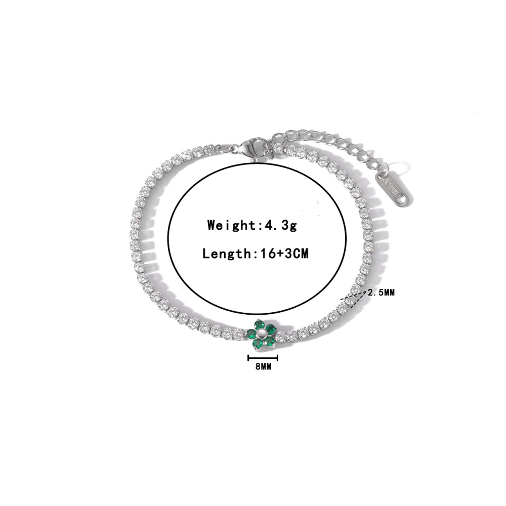 Tennis Chain Necklace and Bracelet Set with Flower in PVD Stainless Steel 14K Gold