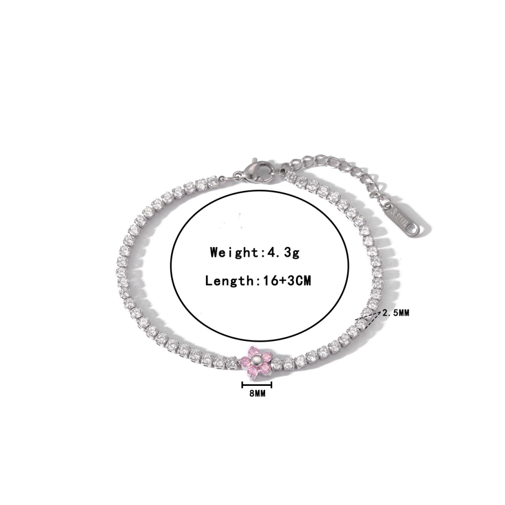 Tennis Chain Necklace and Bracelet Set with Flower in PVD Stainless Steel 14K Gold