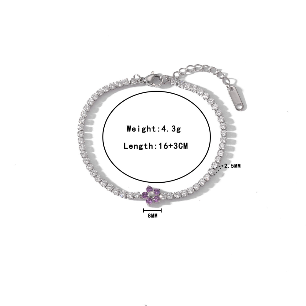 Tennis Chain Necklace and Bracelet Set with Flower in PVD Stainless Steel 14K Gold