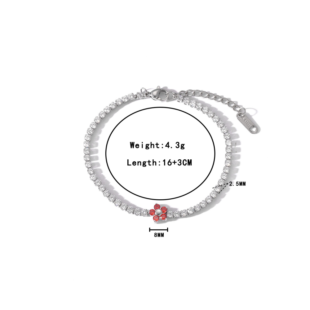 Tennis Chain Necklace and Bracelet Set with Flower in PVD Stainless Steel 14K Gold
