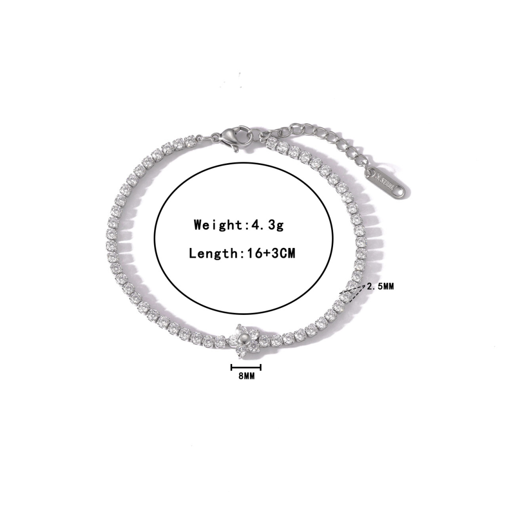 Tennis Chain Necklace and Bracelet Set with Flower in PVD Stainless Steel 14K Gold