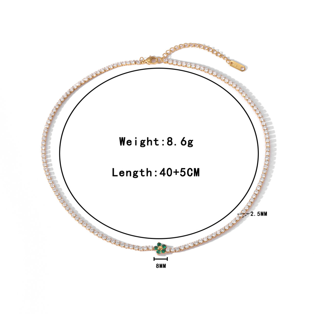 Tennis Chain Necklace and Bracelet Set with Flower in PVD Stainless Steel 14K Gold