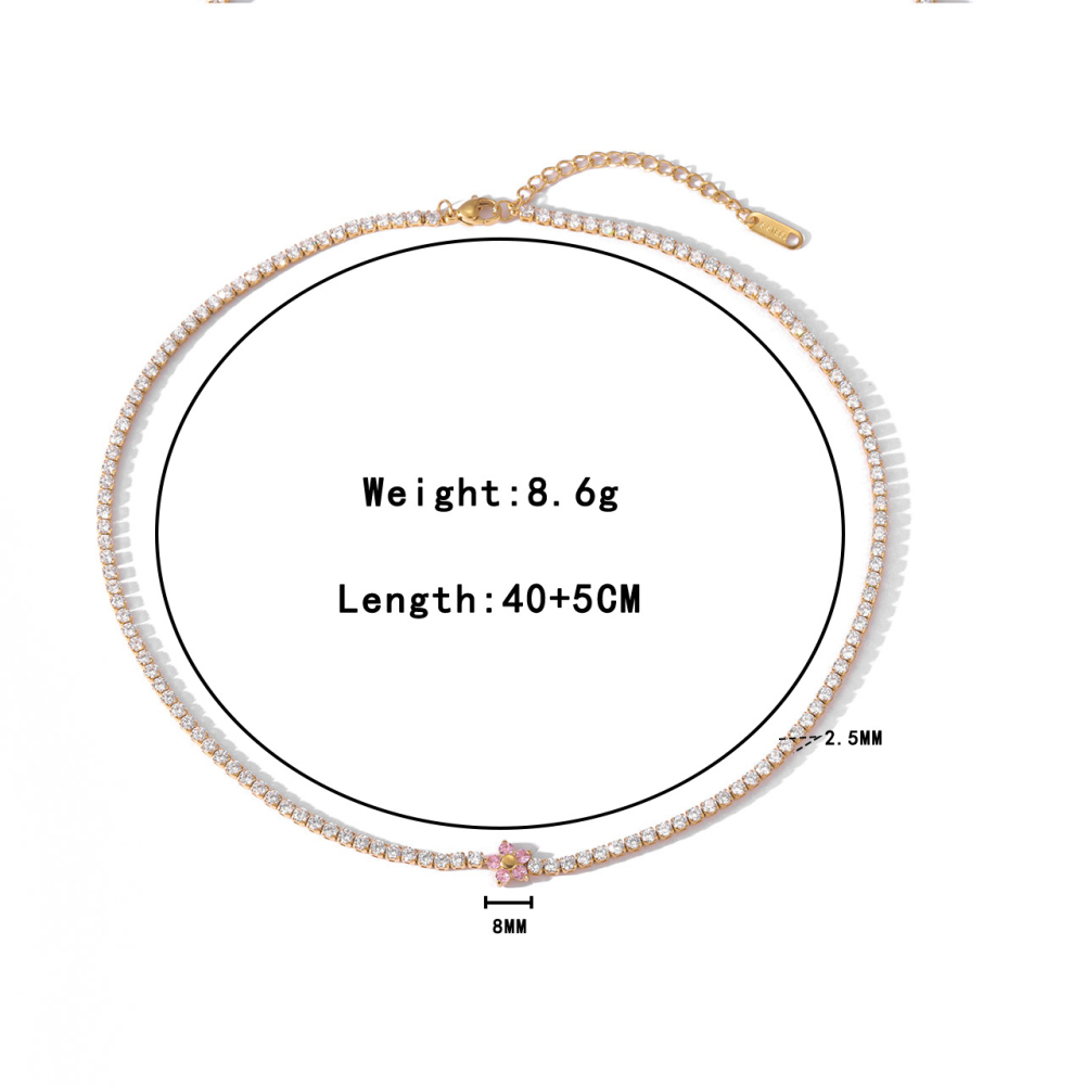 Tennis Chain Necklace and Bracelet Set with Flower in PVD Stainless Steel 14K Gold
