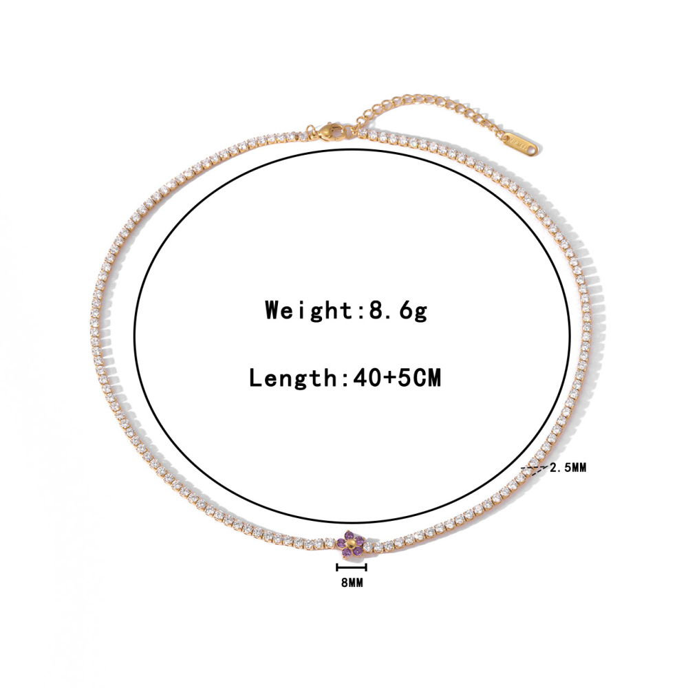 Tennis Chain Necklace and Bracelet Set with Flower in PVD Stainless Steel 14K Gold