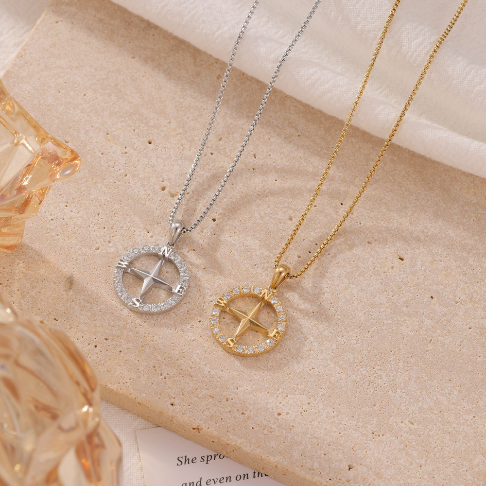 Compass Rose Pendant Necklace in PVD Stainless Steel 14K Gold