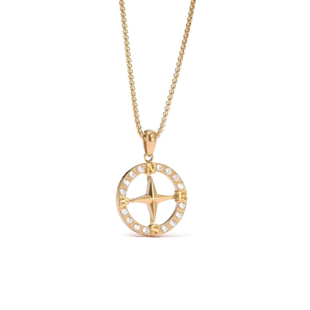 Compass Rose Pendant Necklace in PVD Stainless Steel 14K Gold