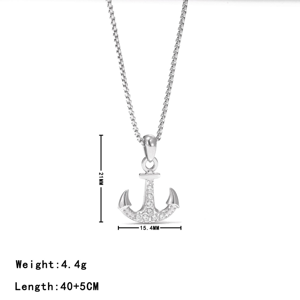 Pave CZ Anchor Pendant Necklace in PVD Stainless Steel 14K Gold