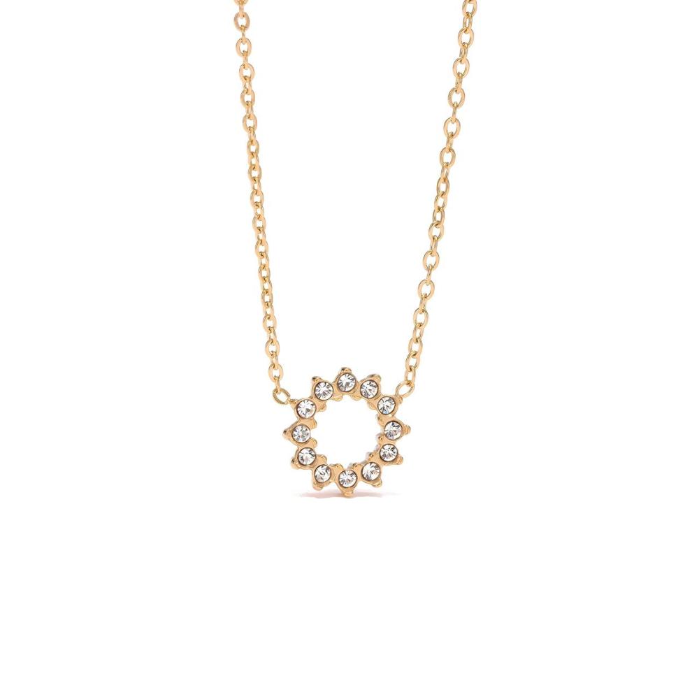 Open Circle CZ Sunburst Effect Necklace in PVD Stainless Steel 14K  Gold
