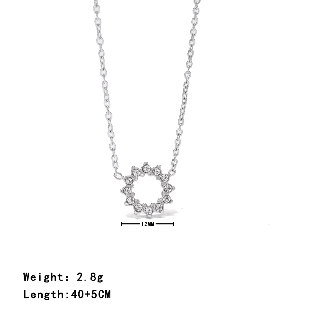 Open Circle CZ Sunburst Effect Necklace in PVD Stainless Steel 14K  Gold