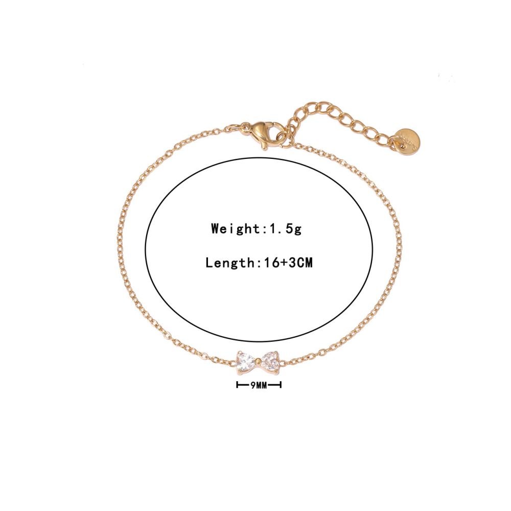 Bow CZ Necklace and Bracelet Set in PVD Stainless Steel 14K Gold
