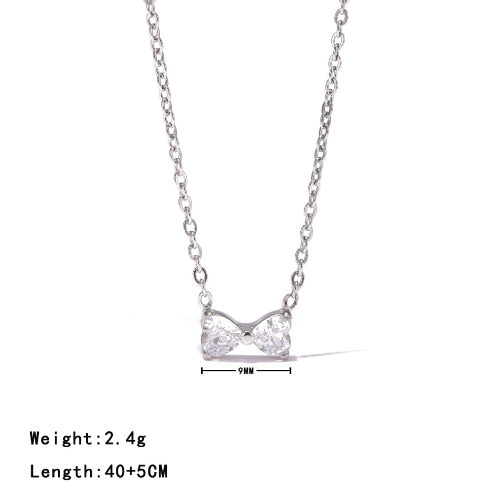 Bow CZ Necklace and Bracelet Set in PVD Stainless Steel 14K Gold