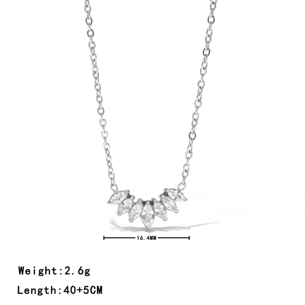 Marquise CZ Curved Bar Necklace in PVD Stainless Steel 14K Gold