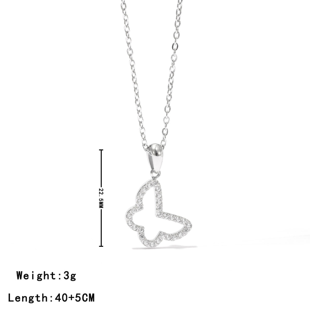 Pave CZ Open Butterfly Necklace in PVD Stainless Steel 14K Gold