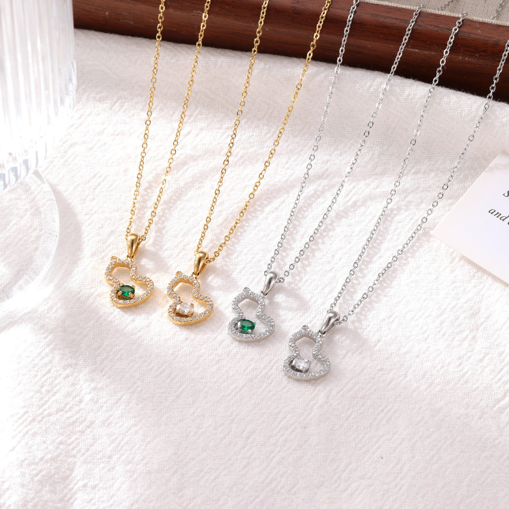 Open Gourd CZ Necklace in PVD Stainless Steel 14K Gold