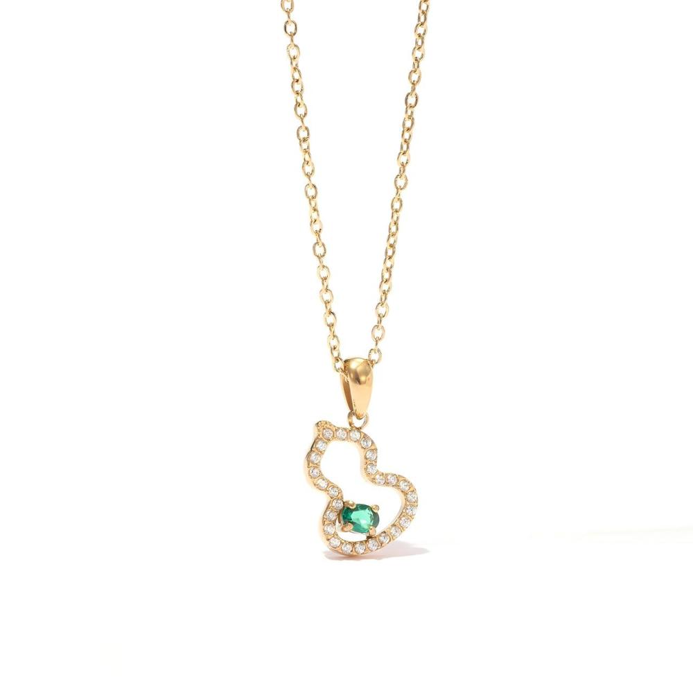 Open Gourd CZ Necklace in PVD Stainless Steel 14K Gold