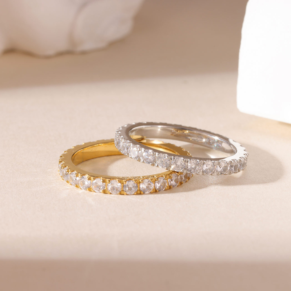 Pave CZ Eternity Band Ring in PVD Stainless Steel 14K Gold