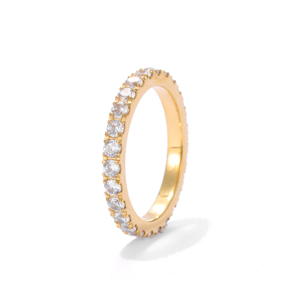 Pave CZ Eternity Band Ring in PVD Stainless Steel 14K Gold