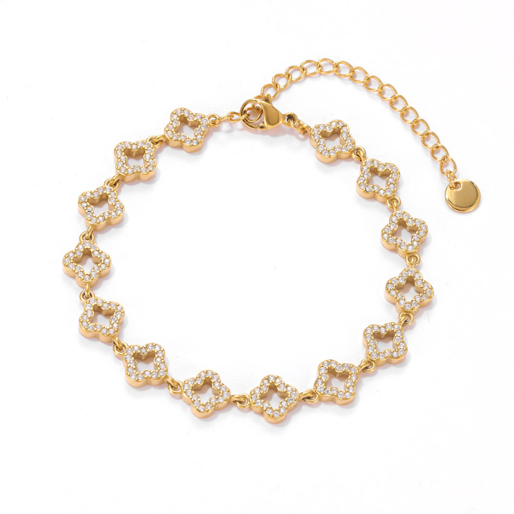 Pave CZ Geometric Link Bracelet in PVD Stainless Steel 14K Gold