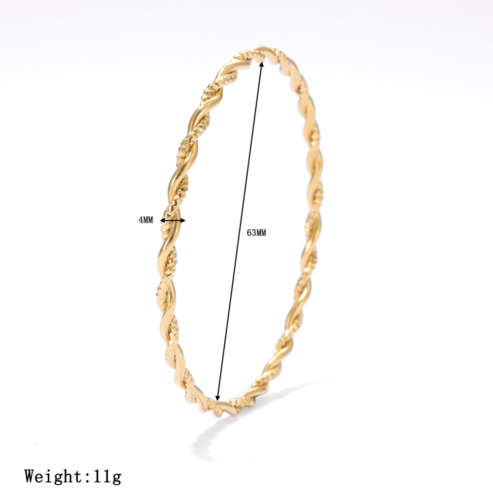 Twisted Rope Bangle in PVD Stainless Steel 14K Gold