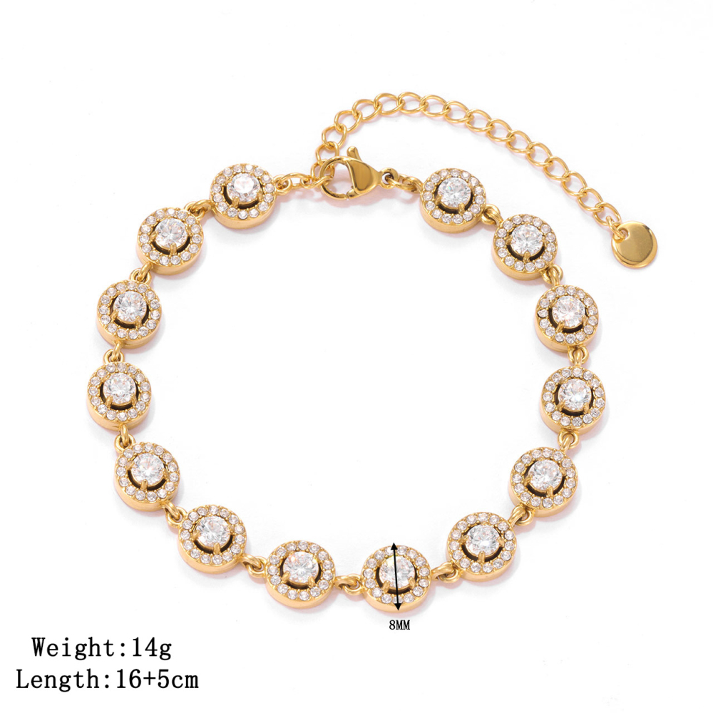 Pave CZ Geometric Link Bracelet in PVD Stainless Steel 14K Gold