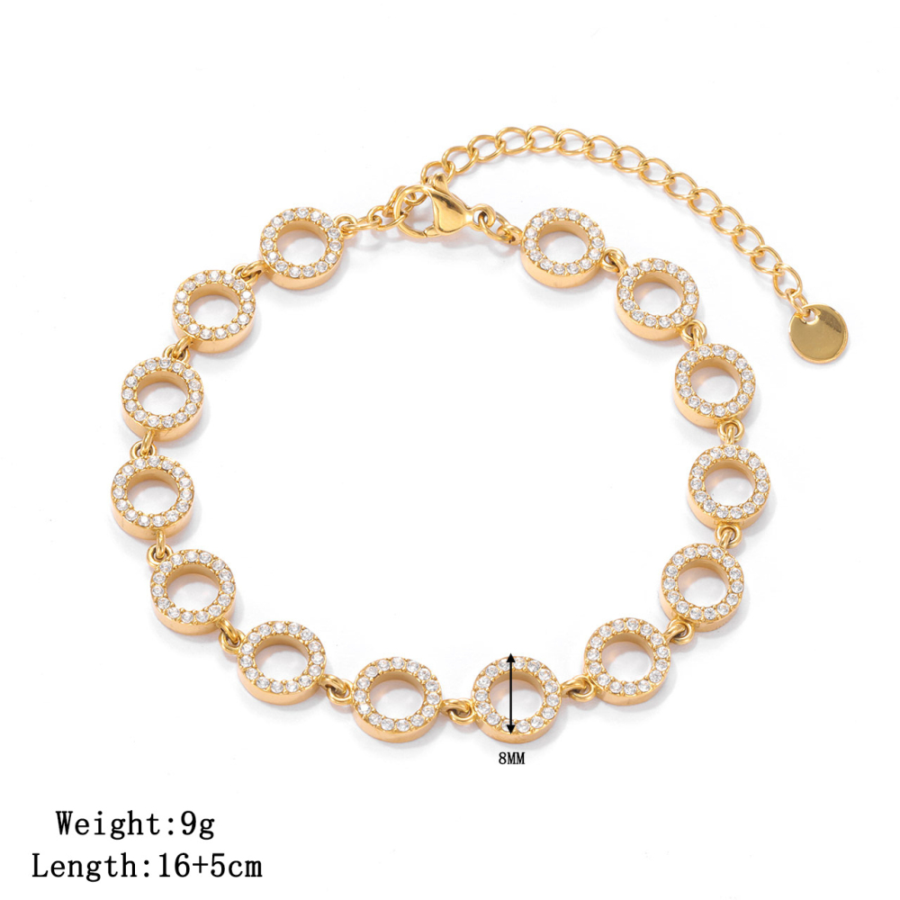Pave CZ Geometric Link Bracelet in PVD Stainless Steel 14K Gold