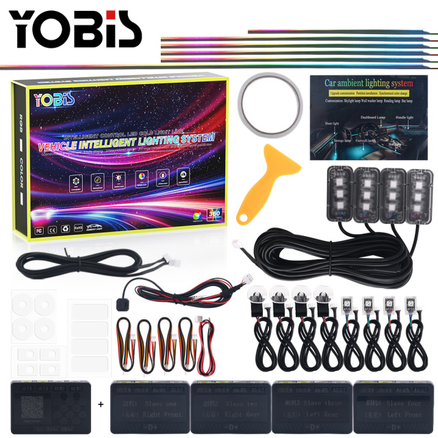 YOBIS LED CARLIGHT,yobis 18 in 1 LED Symphony Ambient Lights Car Interior Full Color Streamer RGB 256 Colors Neon Acrylic Strip Decoration Atmosphere Lamp