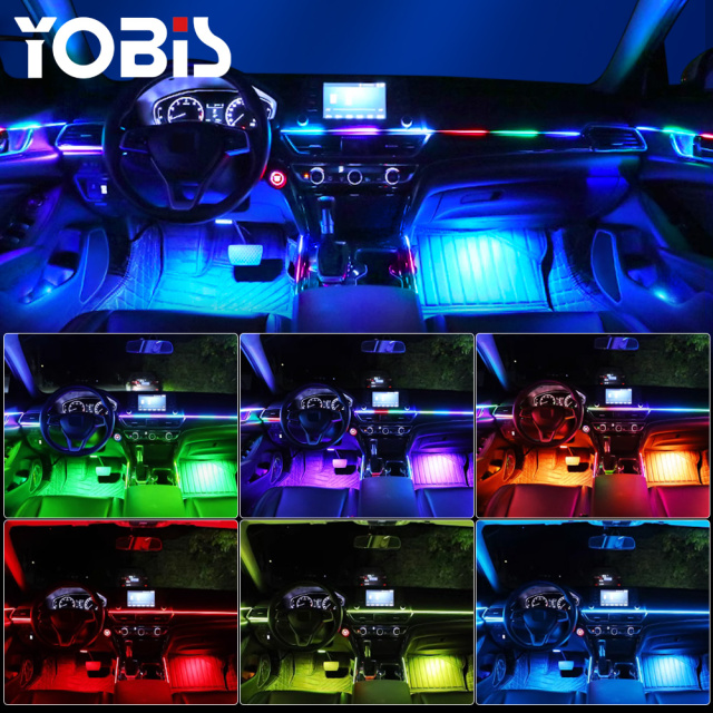 YOBIS LED CARLIGHT,yobis 18 in 1 LED Symphony Ambient Lights Car Interior Full Color Streamer RGB 256 Colors Neon Acrylic Strip Decoration Atmosphere Lamp