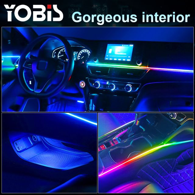 YOBIS LED CARLIGHT,yobis 18 in 1 LED Symphony Ambient Lights Car Interior Full Color Streamer RGB 256 Colors Neon Acrylic Strip Decoration Atmosphere Lamp