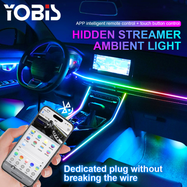 YOBIS LED CARLIGHT,yobis 18 in 1 LED Symphony Ambient Lights Car Interior Full Color Streamer RGB 256 Colors Neon Acrylic Strip Decoration Atmosphere Lamp