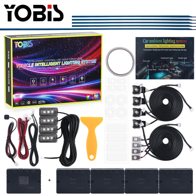YOBIS LED CARLIGHT,yobis 18 in 1 Universal Newest Car LED Ambient Light 64 Colors RGB Interior Hidden Acrylic Strip Decoration Accessories Atmosphere Kit