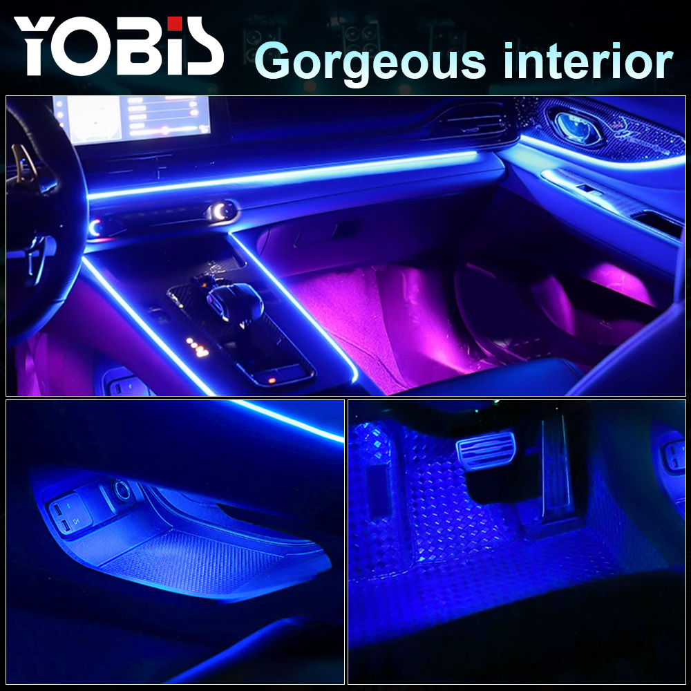 YOBIS LED CARLIGHT,yobis 18 in 1 Universal Newest Car LED Ambient Light 64 Colors RGB Interior Hidden Acrylic Strip Decoration Accessories Atmosphere Kit
