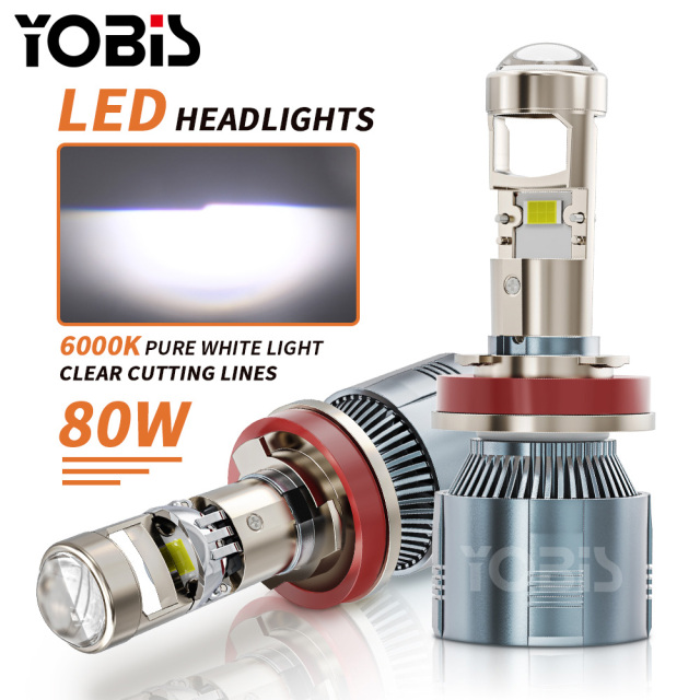 YOBIS LED CARLIGHT,Mini Len LED A80 H4 Bulb H7 LED Headlight Low Beam Projector 9005 HB3 9006 HB4 80W Automobiles Bulb 30000LM Conversion Kit