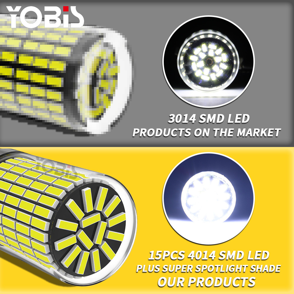 YOBIS LED CARLIGHT,YOBIS FACTORY T20 150smd 4014 BA15S Signal LED P21W 1156 LED Canbus P215W 1157 Brake Bulb Two Contacts Light