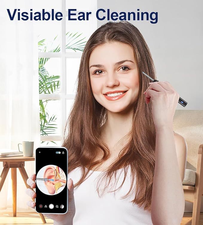 Edicc Ear Wax Removal, Ear Cleaner with Camera, Ears Wax Removal Kit with 1296P HD Ear Otoscope with 6 LED Lights, Earwax Removal Tool for iPhone, iPad & Android Smart Phones Black
