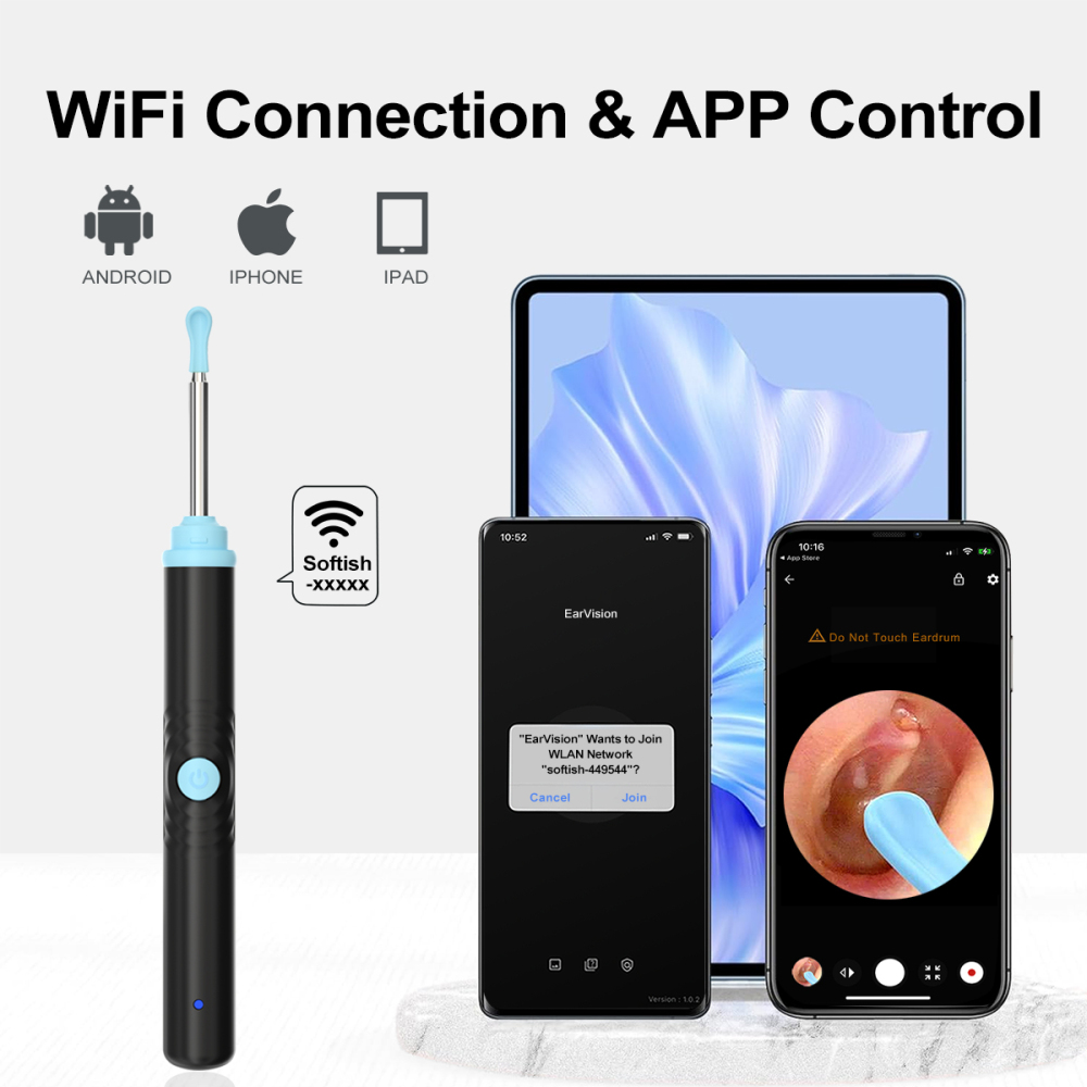 ear wax removal tool camera  ear cleaner with camera  ear wax removal tool  earwax removal kit with camera  Ears Wax Removal Kit with 1296P HD Ear Otoscope with 6 LED Lights Earwax Removal Tool for iPhone iPad & Android Smart Phones