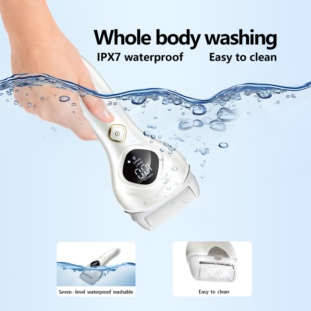 Rechargeable Electric Callus Remover​ – a portable foot care kit with 2 roller heads, adjustable speed, and battery display. Gently and effectively treats dry, hardened, and rough skin.