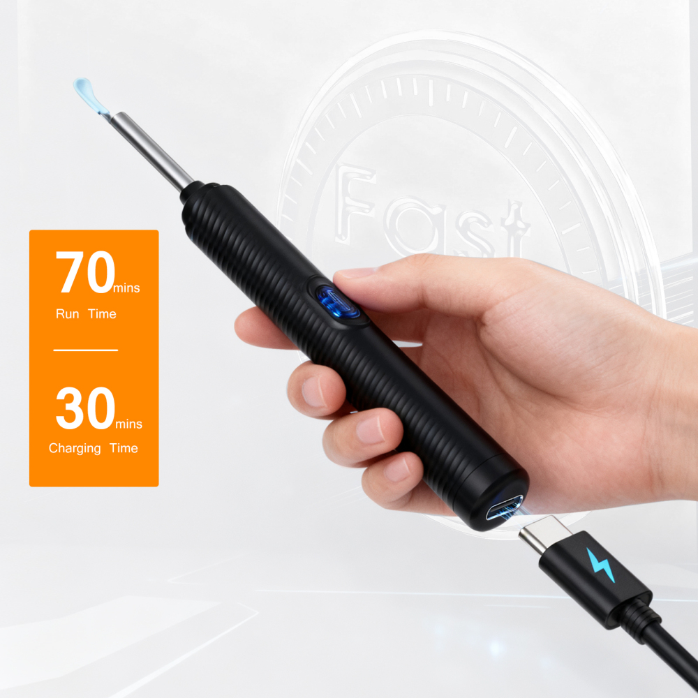 Complete Ear Cleaning Kit: 1080P Camera with 6 LEDs & 8 Ear Picks, Wireless Ear Wax Remover for iPhone/iPad/Android, Safe for Home Use (Black)