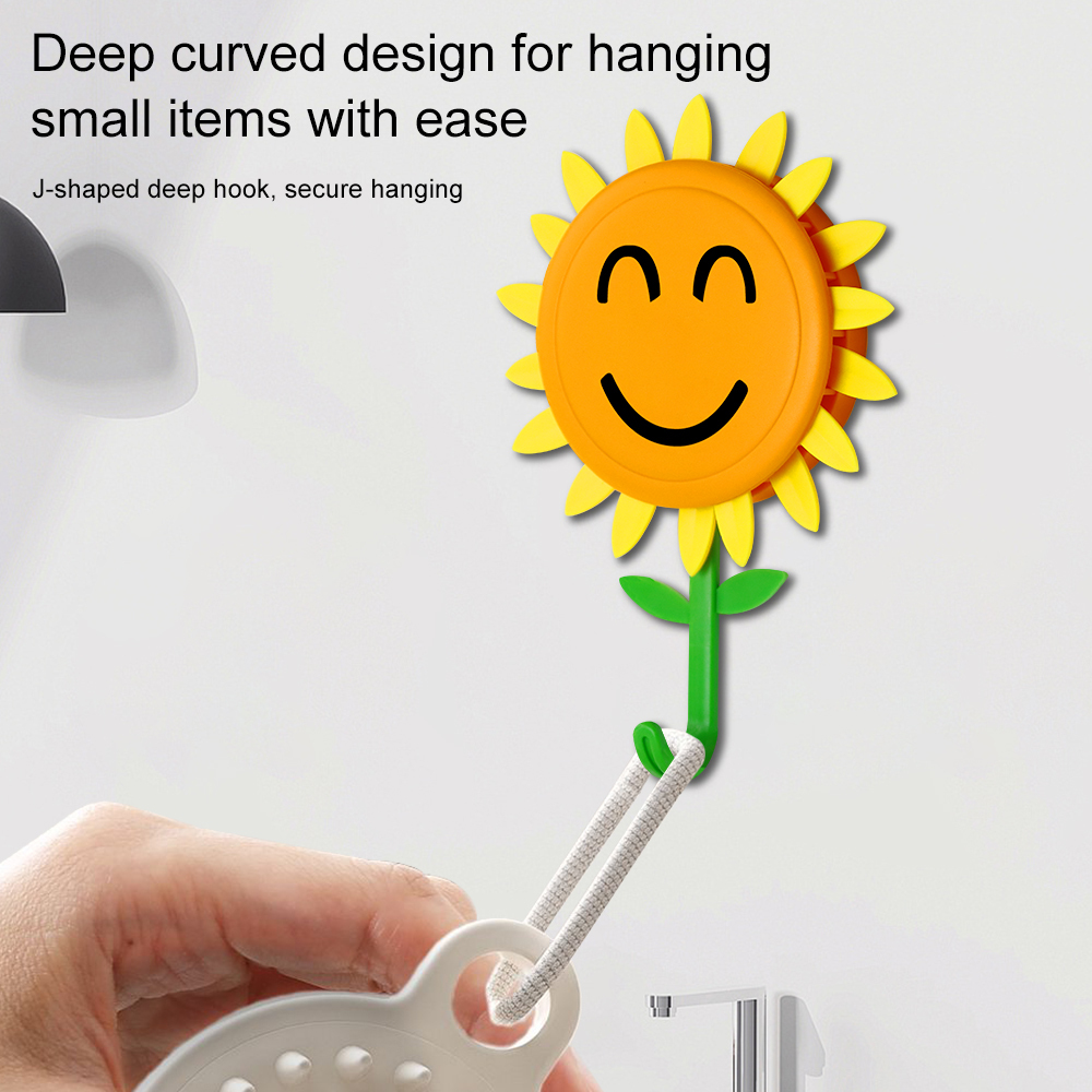 Sunflower Wall Hook for Hanging 8.8Ib(Max), Retractable Flower Design, Strong Self-Adhesive Wall Hooks, Traceless & Waterproof, No-Nail Hangers for Bags, Towels – Home Decor, Bathroom, Kitchen