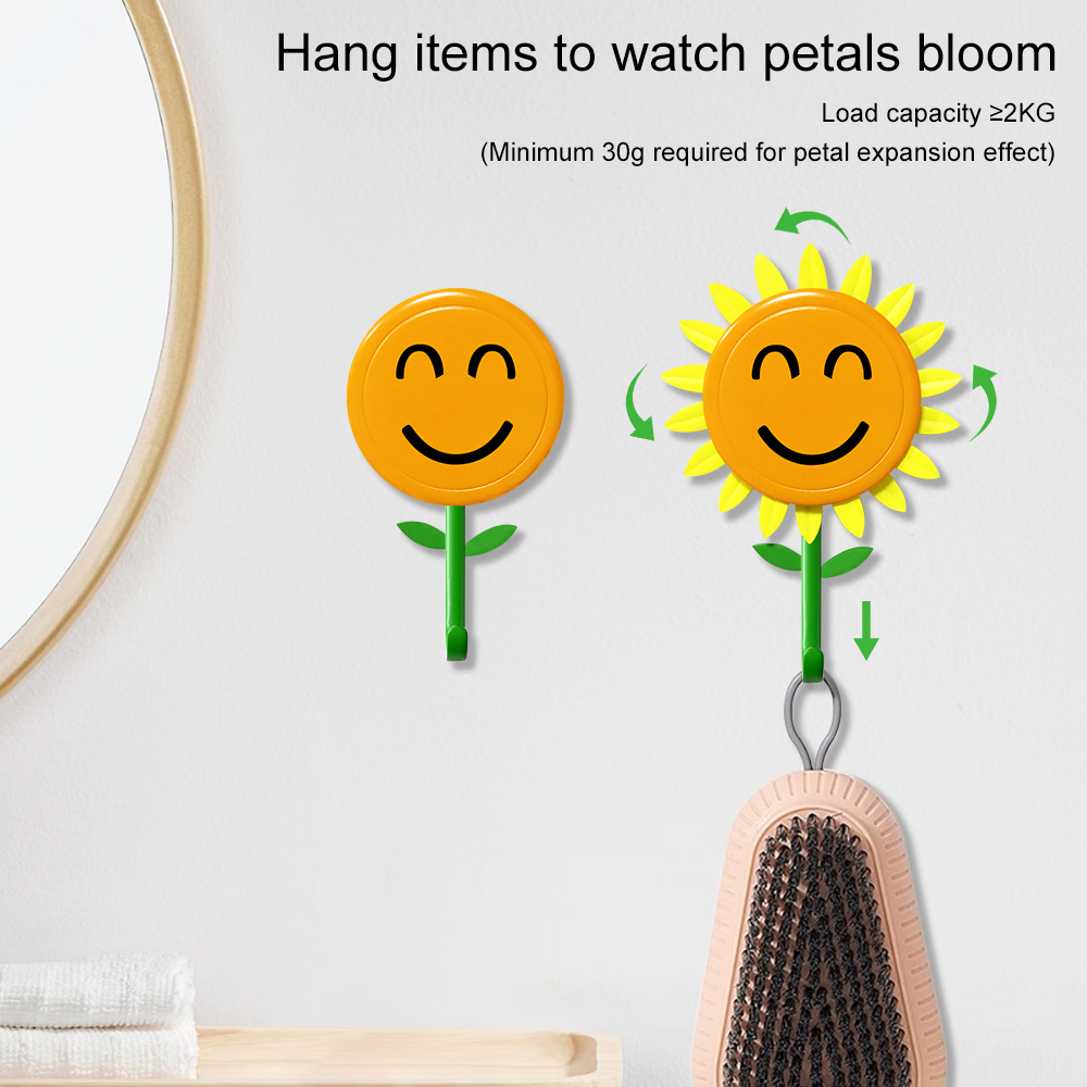 Sunflower Wall Hook for Hanging 8.8Ib(Max), Retractable Flower Design, Strong Self-Adhesive Wall Hooks, Traceless & Waterproof, No-Nail Hangers for Bags, Towels – Home Decor, Bathroom, Kitchen