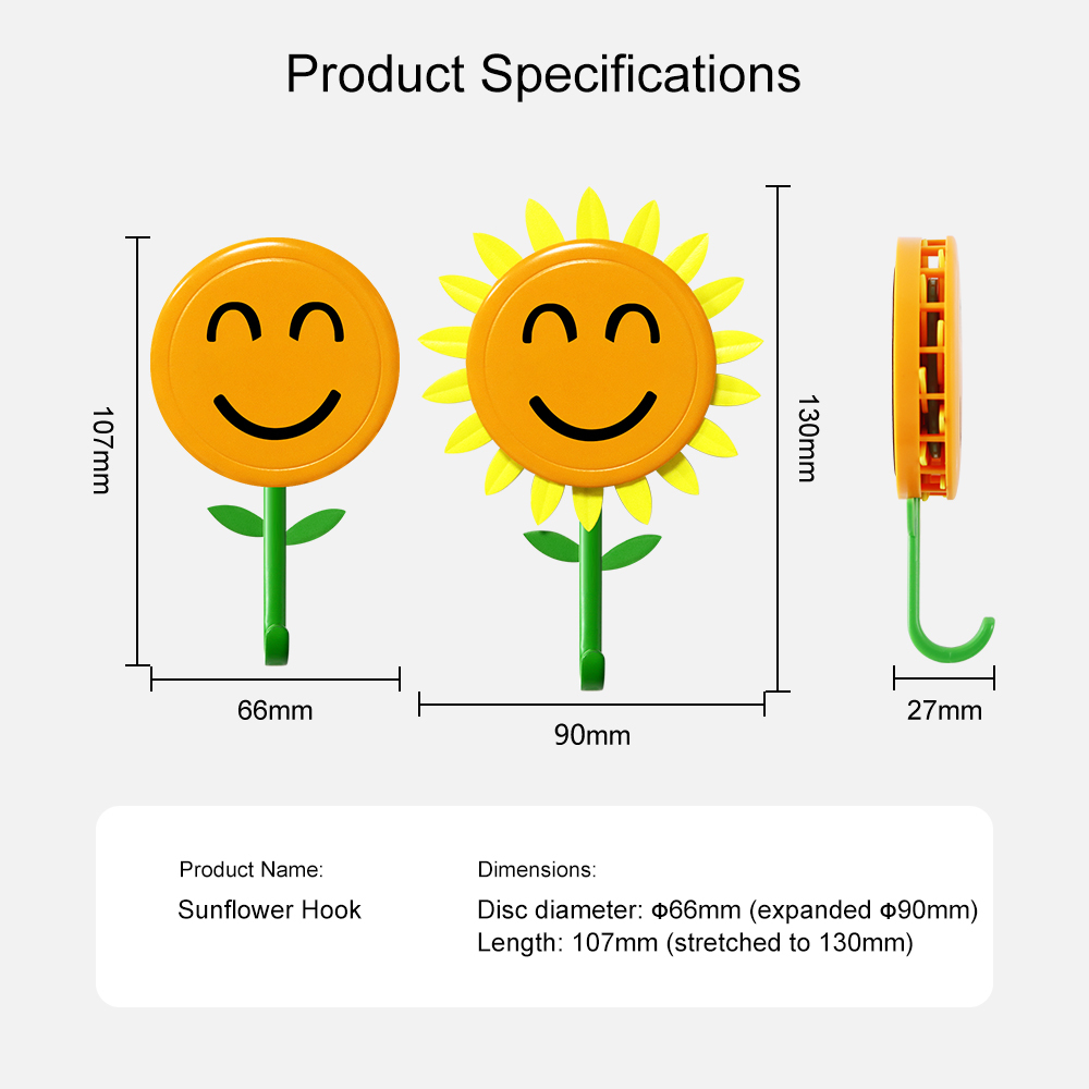 Sunflower Wall Hook for Hanging 8.8Ib(Max), Retractable Flower Design, Strong Self-Adhesive Wall Hooks, Traceless & Waterproof, No-Nail Hangers for Bags, Towels – Home Decor, Bathroom, Kitchen