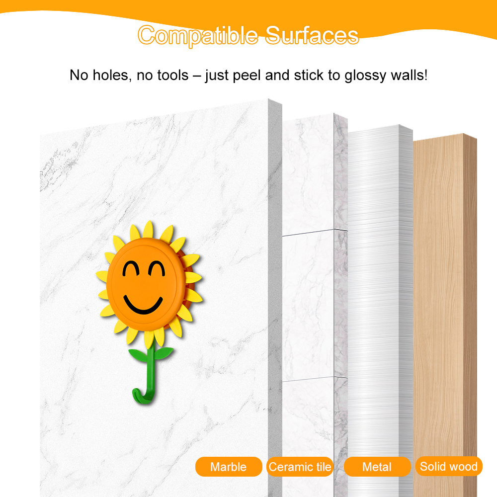 Sunflower Wall Hook for Hanging 8.8Ib(Max), Retractable Flower Design, Strong Self-Adhesive Wall Hooks, Traceless & Waterproof, No-Nail Hangers for Bags, Towels – Home Decor, Bathroom, Kitchen