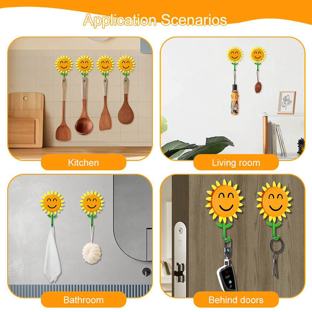 Sunflower Wall Hook for Hanging 8.8Ib(Max), Retractable Flower Design, Strong Self-Adhesive Wall Hooks, Traceless & Waterproof, No-Nail Hangers for Bags, Towels – Home Decor, Bathroom, Kitchen