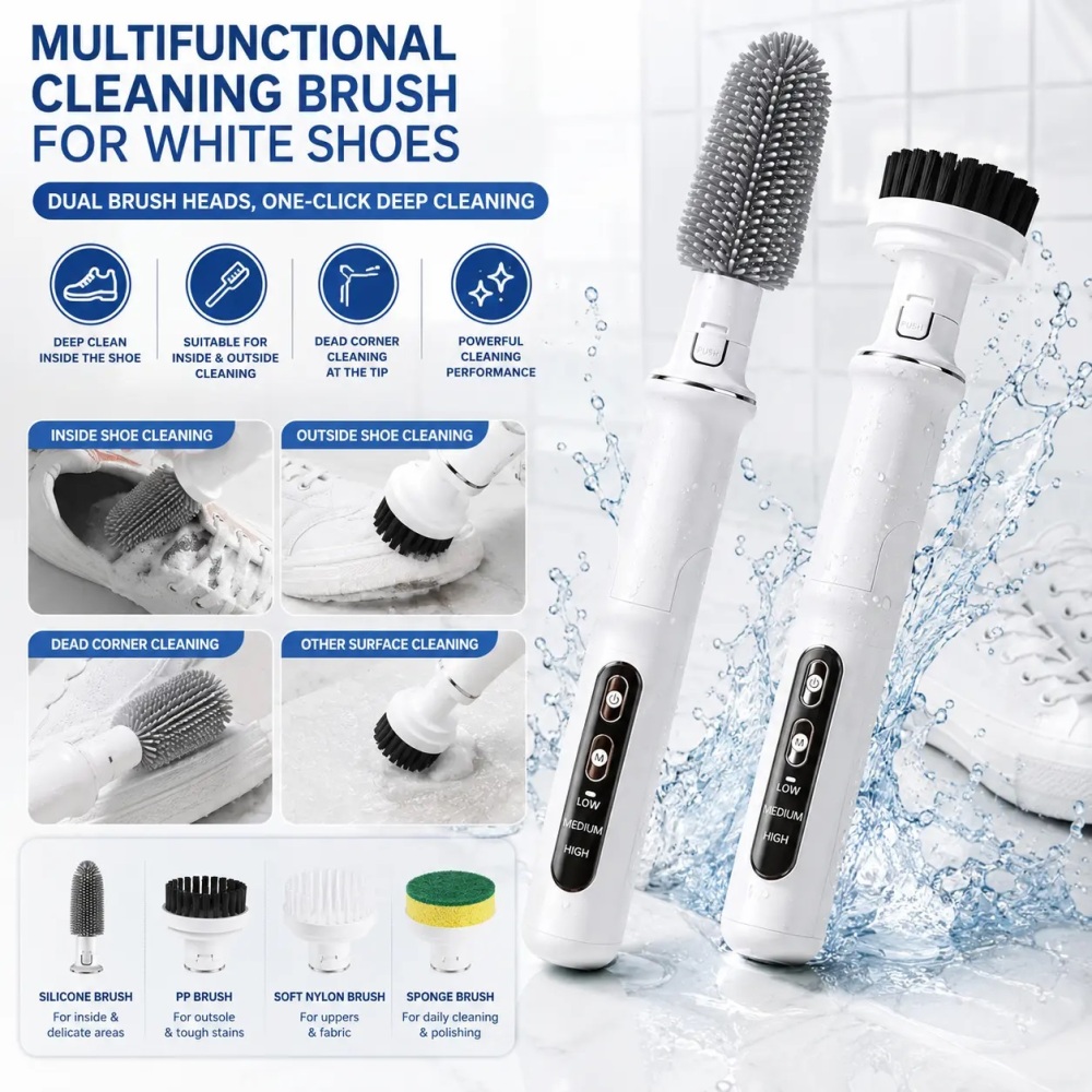 Electric Spin Scrubber, Cordless Cleaning Brush with 4 Replaceable Brush Heads, 3 Speed Adjustable Angle Scrubber for Shoes, Bathroom, Kitchen & Tile Cleaning