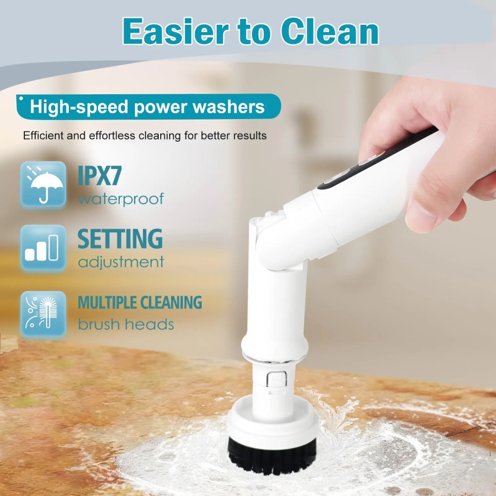 Electric Spin Scrubber, Cordless Cleaning Brush with 4 Replaceable Brush Heads, 3 Speed Adjustable Angle Scrubber for Shoes, Bathroom, Kitchen & Tile Cleaning