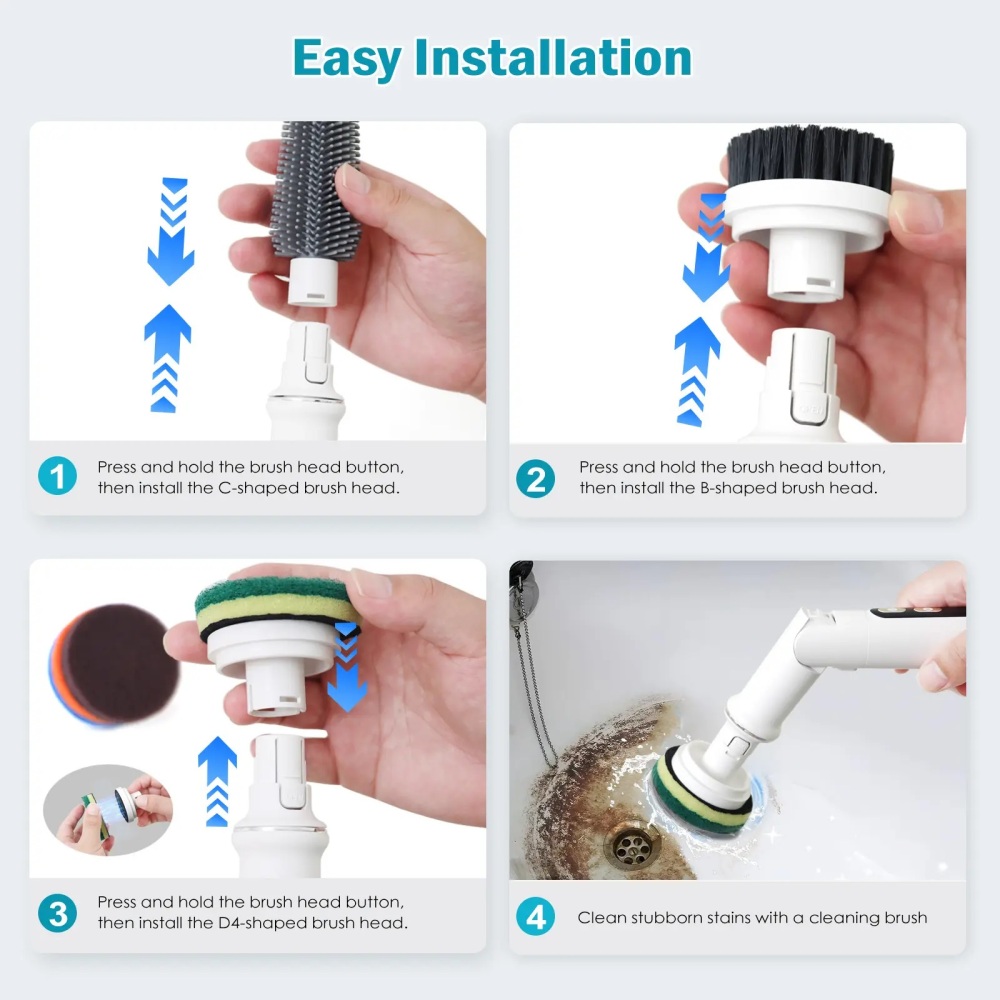 Electric Spin Scrubber, Cordless Cleaning Brush with 4 Replaceable Brush Heads, 3 Speed Adjustable Angle Scrubber for Shoes, Bathroom, Kitchen & Tile Cleaning