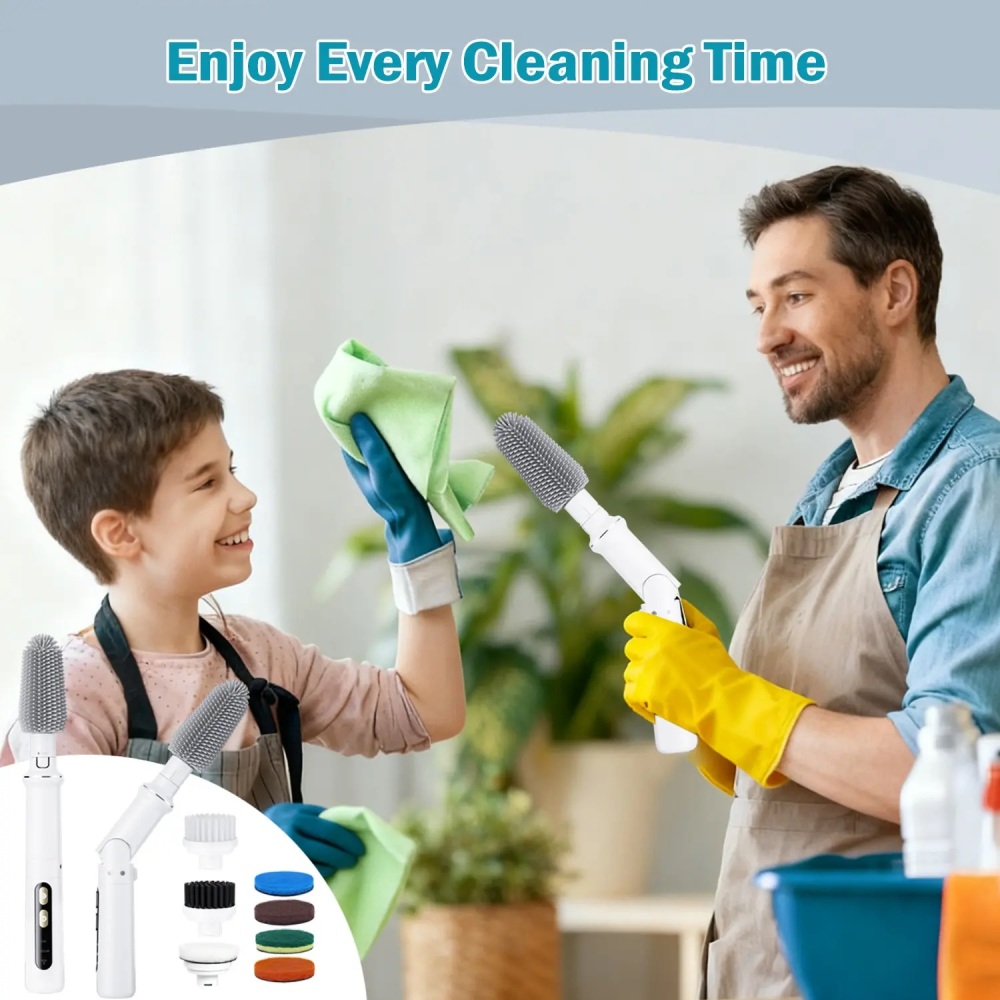 Electric Spin Scrubber, Cordless Cleaning Brush with 4 Replaceable Brush Heads, 3 Speed Adjustable Angle Scrubber for Shoes, Bathroom, Kitchen & Tile Cleaning