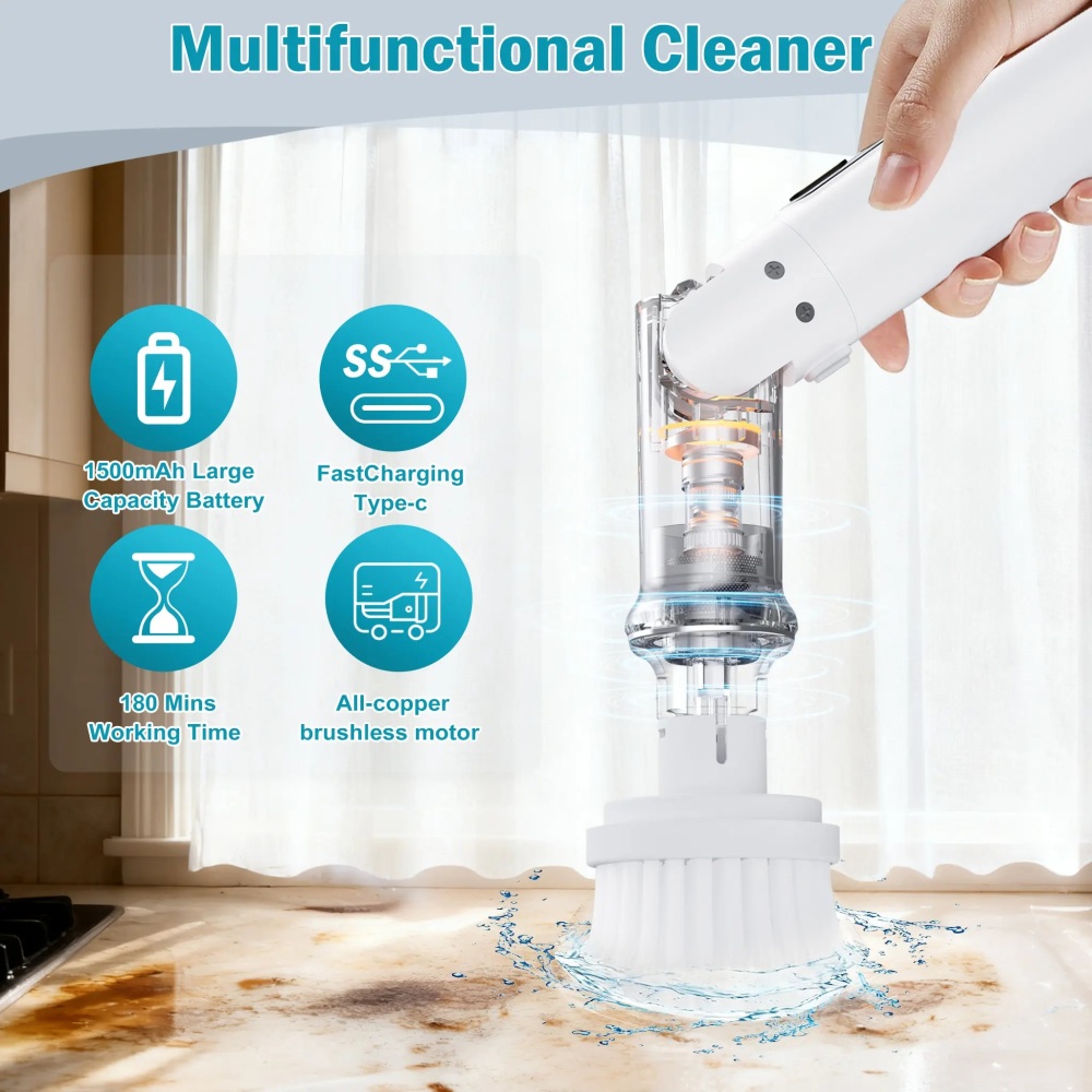 Electric Spin Scrubber, Cordless Cleaning Brush with 4 Replaceable Brush Heads, 3 Speed Adjustable Angle Scrubber for Shoes, Bathroom, Kitchen & Tile Cleaning