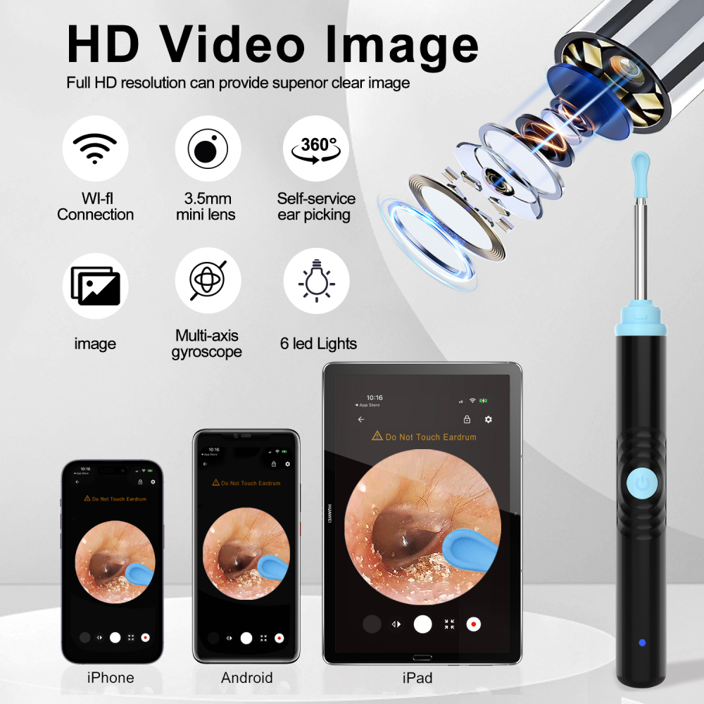 S2 Pro Wireless Ear Cleaner Camera Kit – 1296P HD Visual Ear Wax Removal Tool for Home Use