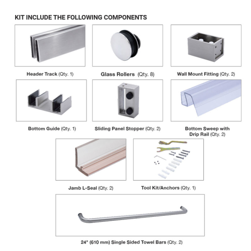 180 Deg Sliding Shower Door Hardware Kit