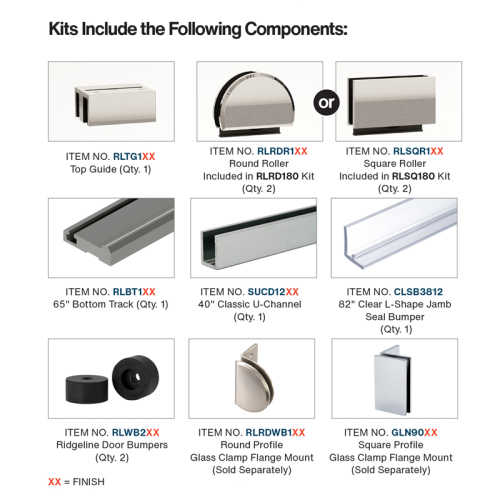 Bottom Rolling Shower Door Hardware Kit Glass Square Roller Housing